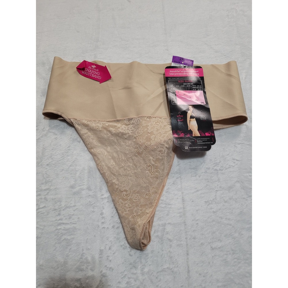 Maidenform Shapewear Thong Womens 2XL Beige NEW Lace‎ SmoothTec Waistband DM0049